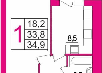 Однокомнатная квартира на продажу, 34.1 м2, Республика Башкортостан, улица Лётчиков, 2А