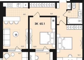 Продам 3-комнатную квартиру, 65.1 м2, Обь, Геодезическая улица, 29