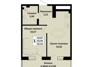 Продам однокомнатную квартиру, 35.5 м2, поселок Южный