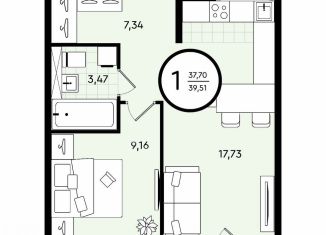 Продается 1-ком. квартира, 39.5 м2, Тюмень, ​улица Александра Звягина, 3
