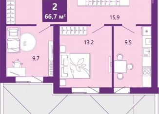 Продается 2-комнатная квартира, 67.4 м2, Калининград, Байкальская улица, 1к5