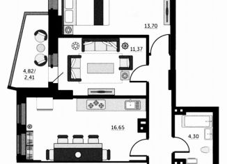 Двухкомнатная квартира на продажу, 60 м2, Ростов-на-Дону, ЖК Город у Реки, улица 23-я Линия, 54с6
