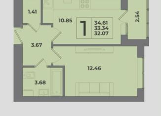 Продам 1-комнатную квартиру, 34.6 м2, Калининград