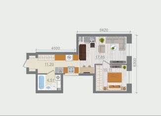 Однокомнатная квартира на продажу, 43.7 м2, деревня Разбегаево, квартал Эко Гармония, 5