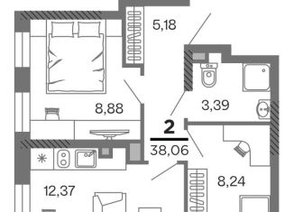 Продаю двухкомнатную квартиру, 38.1 м2, Рязань