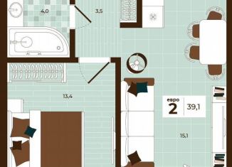 Продам двухкомнатную квартиру, 39.1 м2, Тула