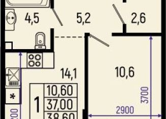 Продажа однокомнатной квартиры, 38.6 м2, Тамбов, улица Бориса Васильева, 11