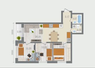 3-комнатная квартира на продажу, 68.8 м2, деревня Разбегаево