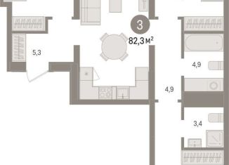 Продаю 3-ком. квартиру, 82.3 м2, Тюмень, улица Муравленко, 9к3