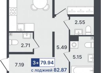 Продаю трехкомнатную квартиру, 79.9 м2, Тюмень