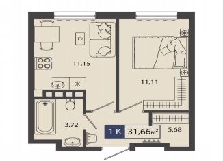 Продажа однокомнатной квартиры, 31.7 м2, Тюмень, улица Василия Севергина, 9