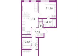 Продам двухкомнатную квартиру, 57.9 м2, посёлок Шушары