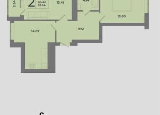 Продажа 2-ком. квартиры, 57.7 м2, Калининград