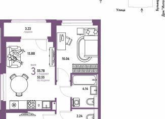 Трехкомнатная квартира на продажу, 55.8 м2, Тюмень, улица Восстания