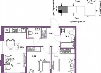 3-ком. квартира на продажу, 52.2 м2, Тюмень, Ставропольская улица, 149