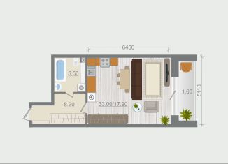 Продажа 1-ком. квартиры, 48.4 м2, деревня Разбегаево