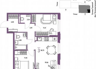 Продается трехкомнатная квартира, 58.8 м2, Тюмень, улица Восстания