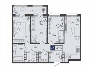Трехкомнатная квартира на продажу, 66.5 м2, Тюмень, улица Владимира Соболевского, 3