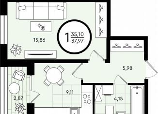 Продам 1-комнатную квартиру, 38 м2, Тюмень, ​улица Александра Звягина, 5