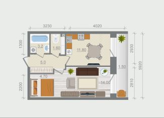 Продажа 1-комнатной квартиры, 41.8 м2, деревня Разбегаево