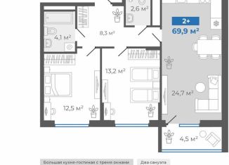 Двухкомнатная квартира на продажу, 69.9 м2, Тюмень, Интернациональная улица, 199А, ЖК Авиатор