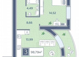 Продается двухкомнатная квартира, 98.8 м2, Красноярский край, улица Петра Подзолкова, 8