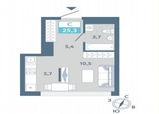 Квартира на продажу студия, 25.3 м2, Тюмень