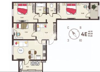 Продам 3-комнатную квартиру, 91.3 м2, Липецк