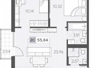 Продается двухкомнатная квартира, 55.8 м2, Тюмень