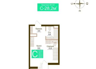 Продам квартиру студию, 28.2 м2, посёлок городского типа Молодёжное