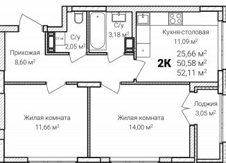 Продажа 2-ком. квартиры, 52.1 м2, Нижний Новгород, микрорайон Ярмарка