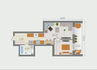 Продаю 1-комнатную квартиру, 46.8 м2, деревня Разбегаево