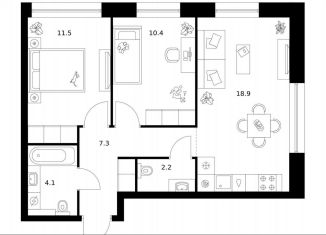 Продам 2-комнатную квартиру, 54.4 м2, Санкт-Петербург, метро Горный институт