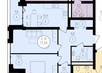 Продается 2-ком. квартира, 77.3 м2, Грозный, улица У.А. Садаева, 16, 1-й микрорайон