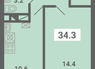 1-комнатная квартира на продажу, 34.3 м2, поселок Мещерино, улица 4-й квартал, 21