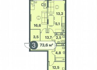 Продается двухкомнатная квартира, 73.6 м2, Красноярский край