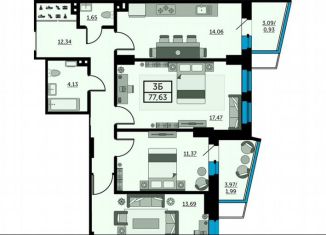 Продается трехкомнатная квартира, 77.1 м2, Ростов-на-Дону, ЖК Город у Реки, улица 23-я Линия, 54с5