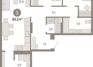 Продам 3-комнатную квартиру, 85.5 м2, Тюмень, Краснооктябрьская улица, 4к3
