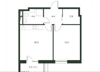 2-ком. квартира на продажу, 46.3 м2, деревня Лобаново