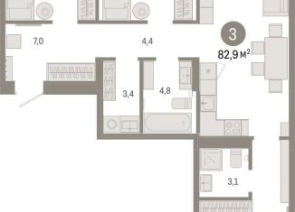Продажа 3-комнатной квартиры, 82.9 м2, Тюмень, Краснооктябрьская улица, 4к3