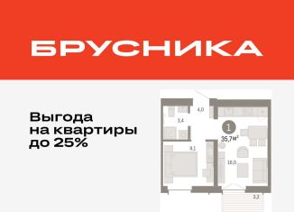 Однокомнатная квартира на продажу, 35.7 м2, Тюмень