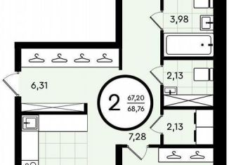 Двухкомнатная квартира на продажу, 68.8 м2, Тюмень
