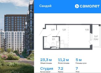 Продам квартиру студию, 23.3 м2, Санкт-Петербург, Красносельский район, жилой комплекс Сандэй, 7.2