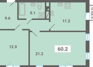 2-комнатная квартира на продажу, 60.2 м2, поселок Мещерино, улица 4-й квартал, 21