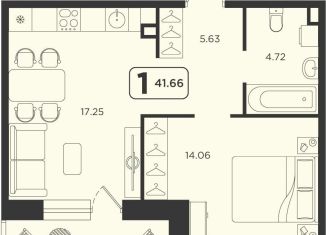 Продажа 1-ком. квартиры, 41.7 м2, Тюмень, ЖК Горизонт