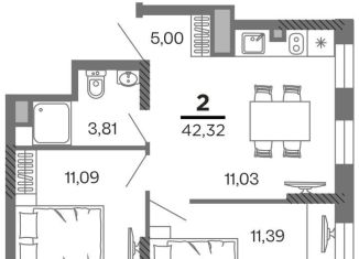 Продажа 2-комнатной квартиры, 42.3 м2, Рязань