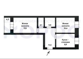 Продажа 2-ком. квартиры, 57.7 м2, село Чигири, улица Василенко, 2