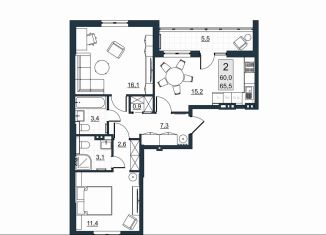 Продаю 2-комнатную квартиру, 60 м2, Саратов, улица имени Евгения Долгина, 6