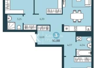 Трехкомнатная квартира на продажу, 90.9 м2, Тюмень, ЖК Интеллект Квартал, улица Фармана Салманова, 12