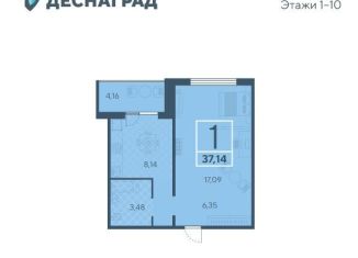 Продажа однокомнатной квартиры, 37 м2, Брянск, Флотская улица, 10Б
